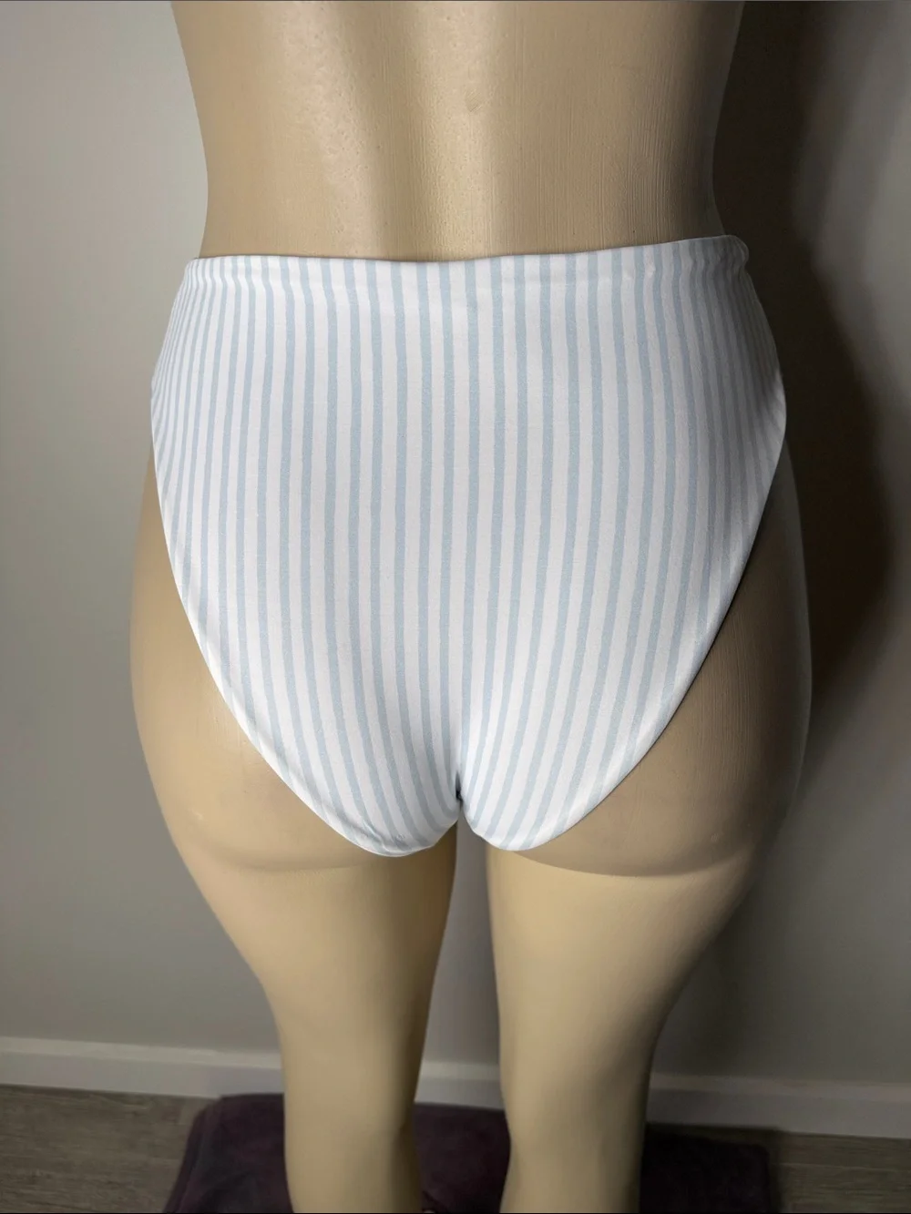 Charlie Holiday High-Rise Bikini Bottom in Light Blue and White Stripe